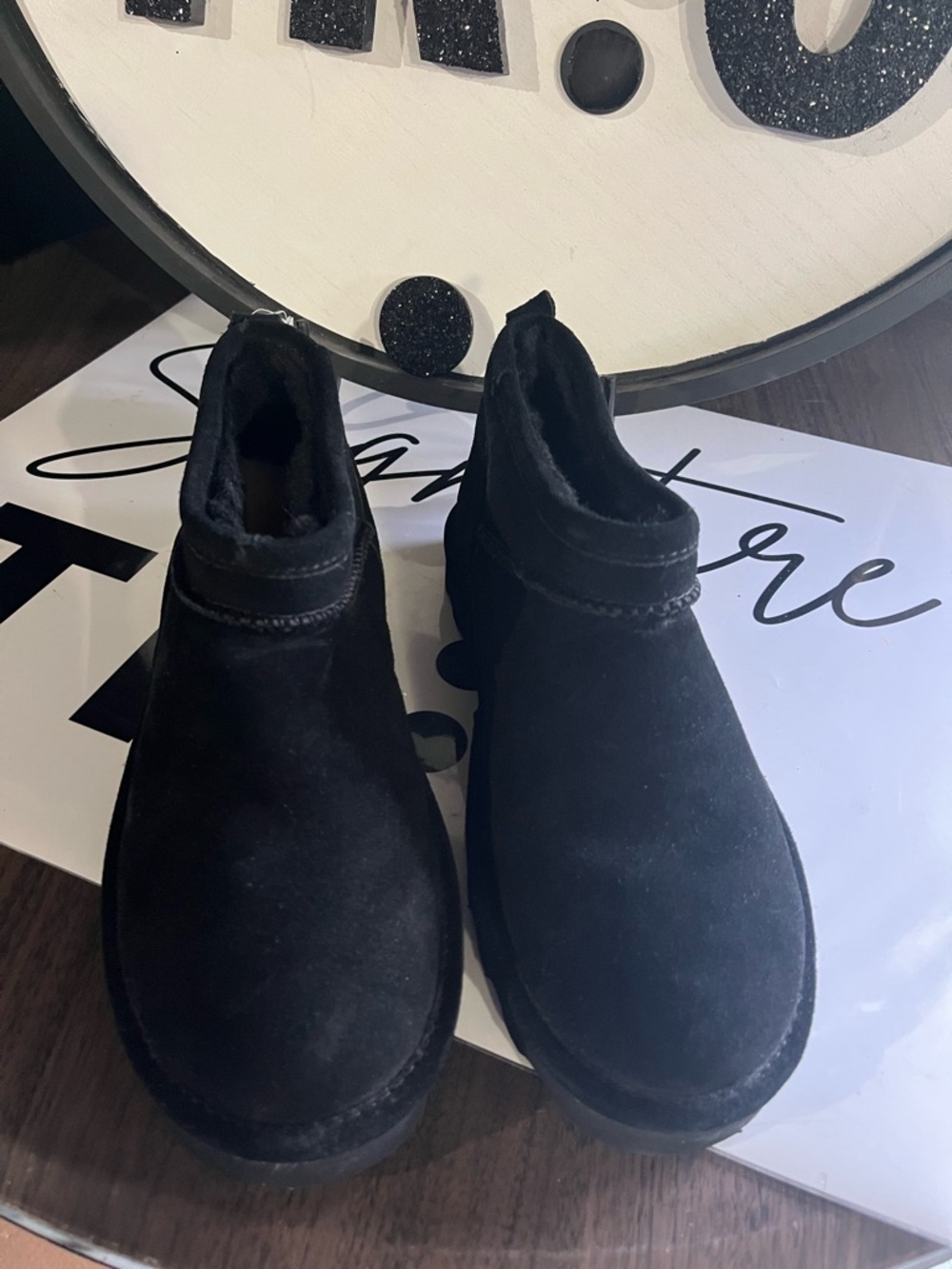 Bear Paw Black Suede Slip-On Ankle Boots Size 10 New